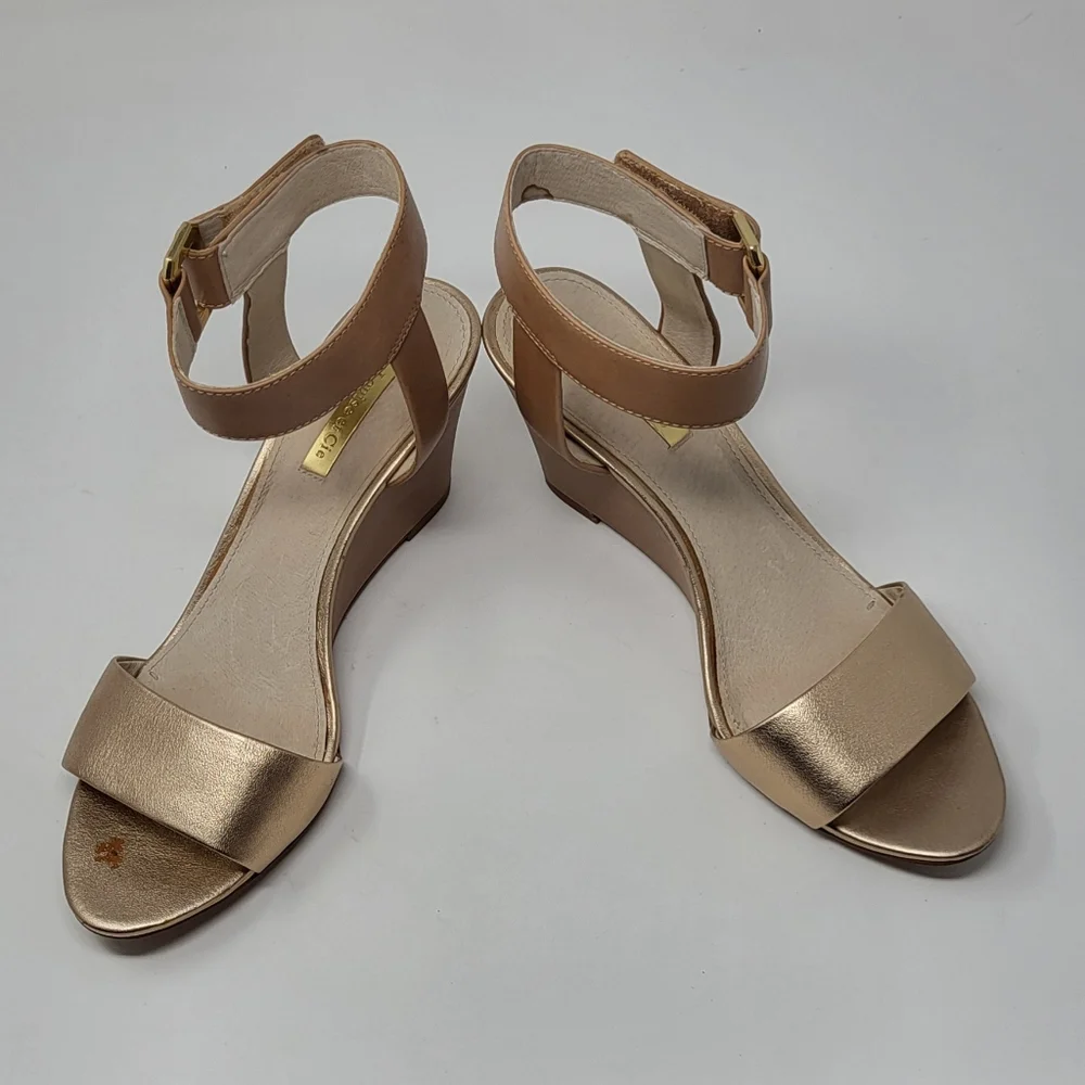 Louise et Cie Ankle Strap Sandle Wedge Shoes 8.5M Fawn/Tan Leather Upper/Lining - Picture 2 of 14